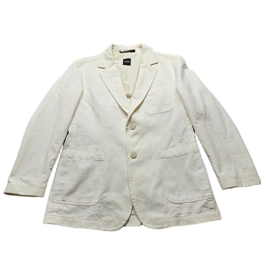 HUGO BOSS Costa-W Unstructured Blazer Jacket Mens Size 40R Cream Single Breasted